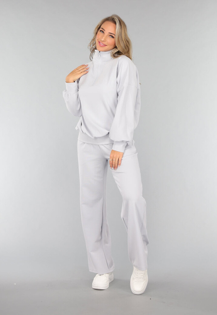 Oversized Trui met Rits in Lichtblauw