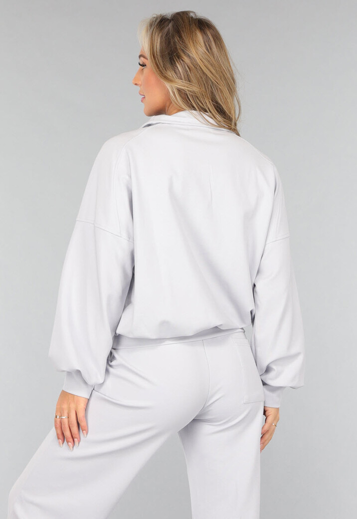 Oversized Trui met Rits in Lichtblauw