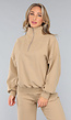 Beige Oversized Sweater met Rits
