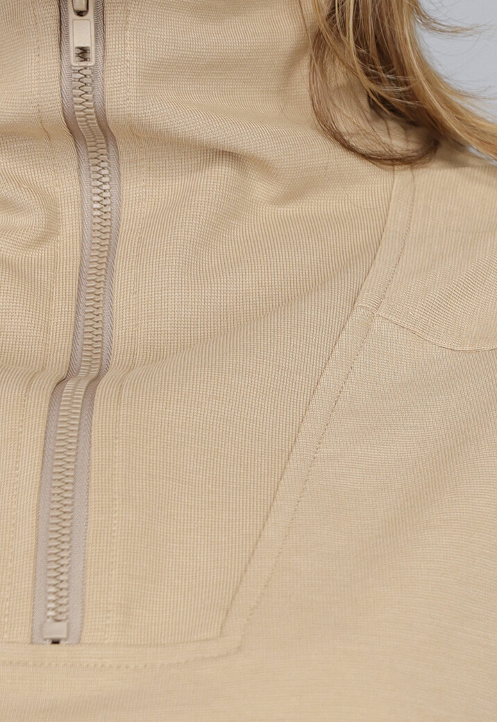 Beige Oversized Sweater met Rits