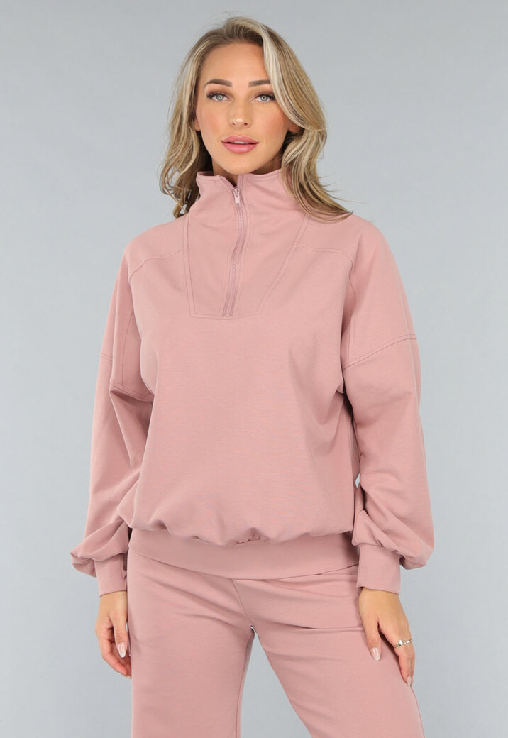 Oudroze Trui met Rits Detail