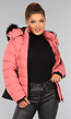 Koraalkleurige Donsjas met Imitatiebont