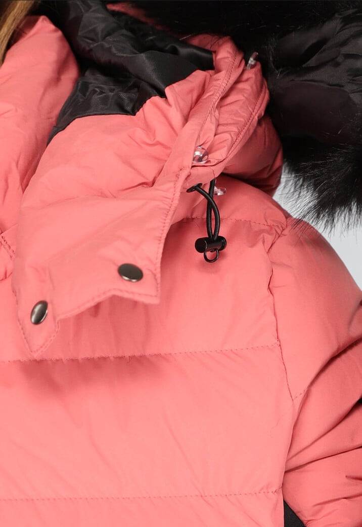 Koraalkleurige Donsjas met Imitatiebont