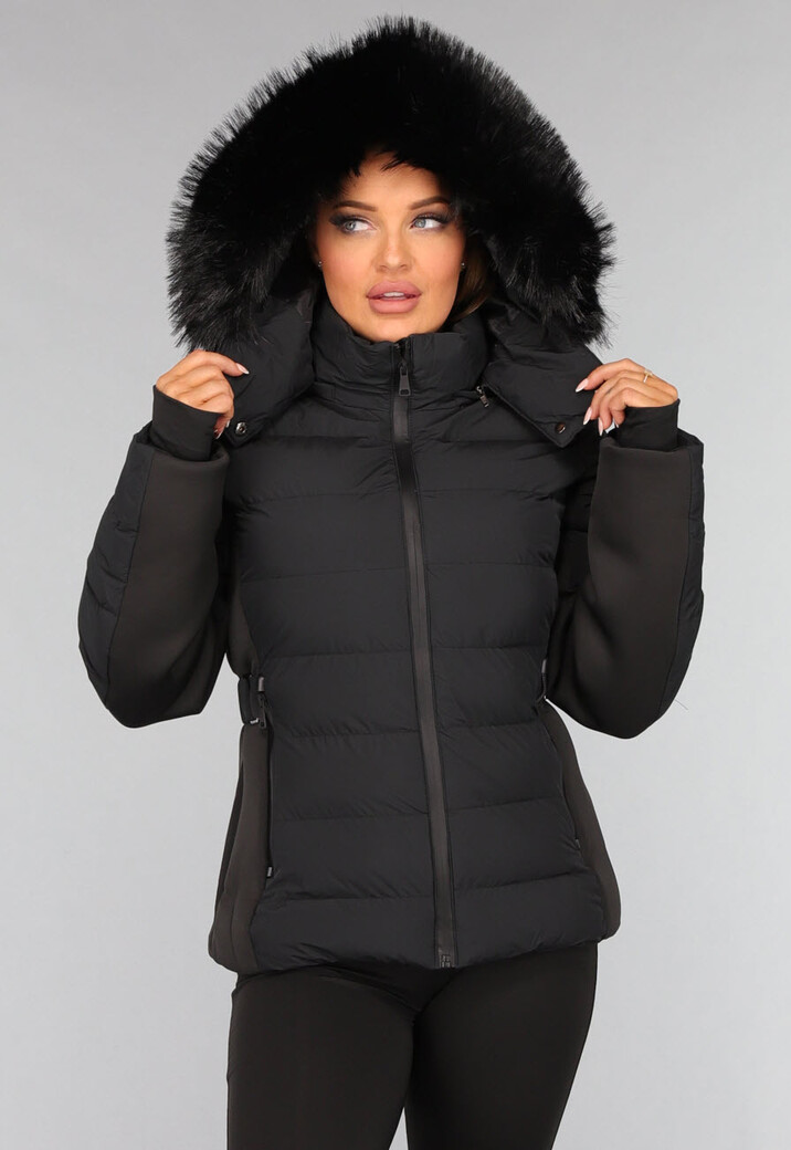 Zwarte Gewatteerde Jas met Hoge Kraag