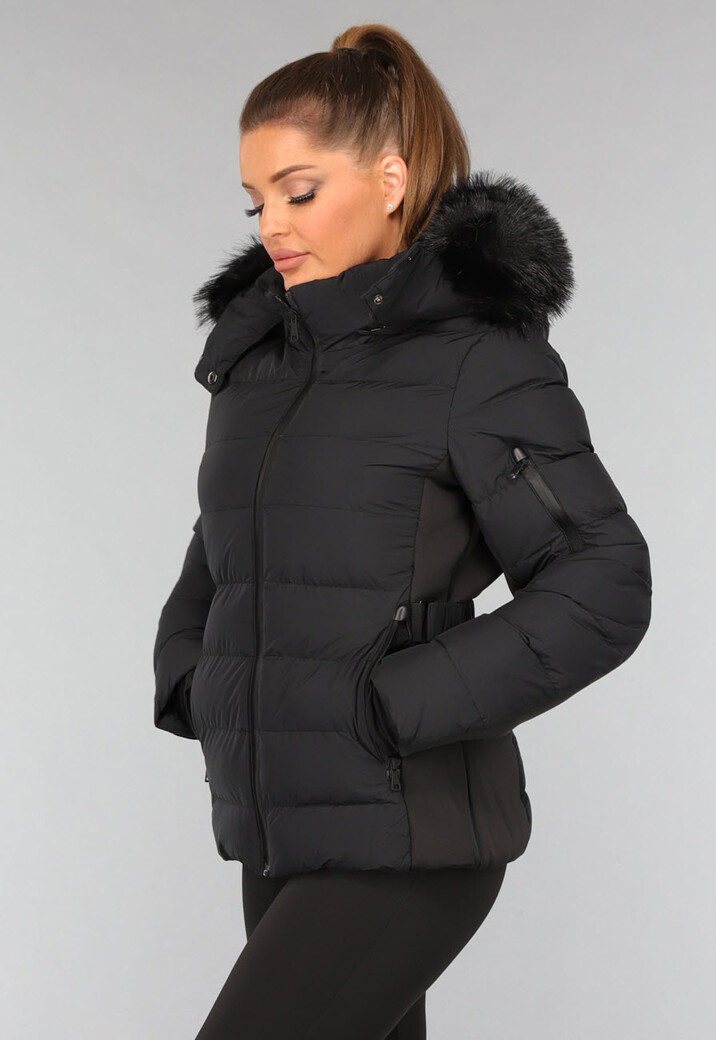 Zwarte Gewatteerde Jas met Hoge Kraag