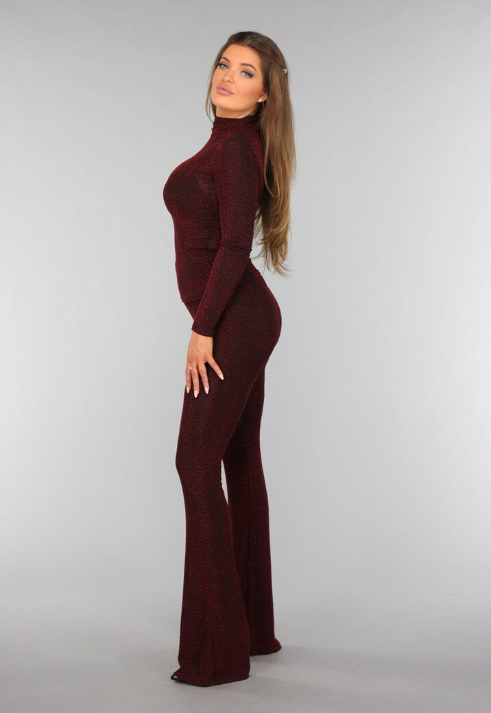 Stretchy Tall Flared Broek met Rode Glitter