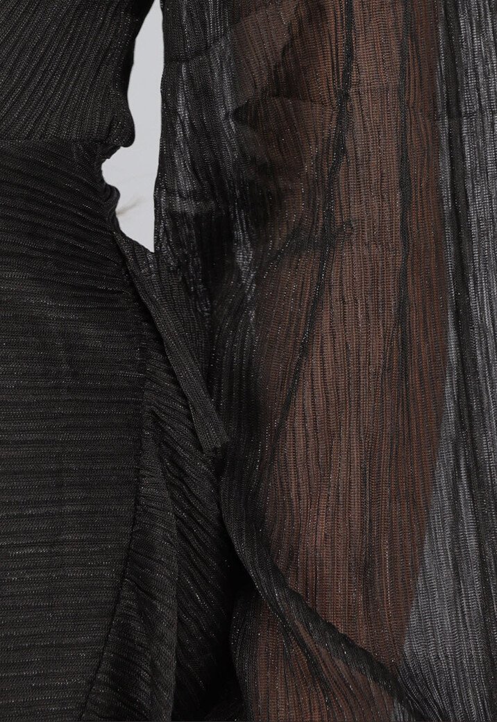 Zwarte Shimmer Overslag Jurk met Ruches