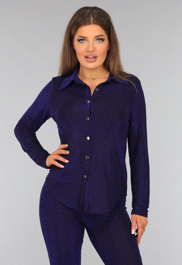 Blauwe Longsleeve Blouse met Shimmer