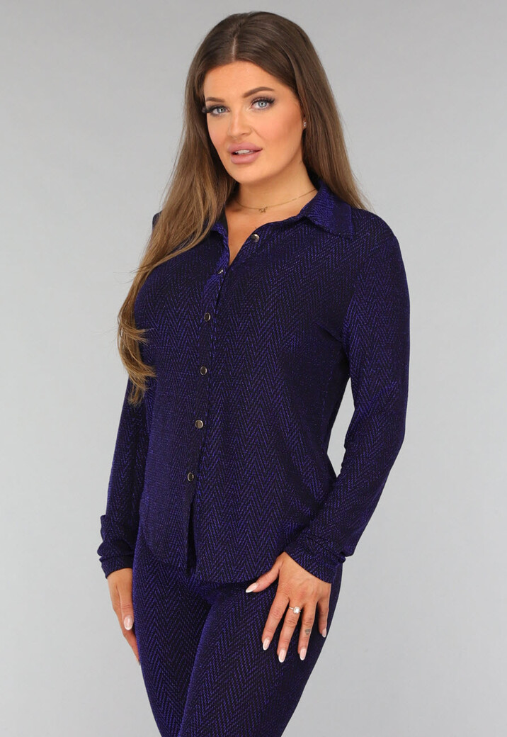 Blauwe Longsleeve Blouse met Shimmer