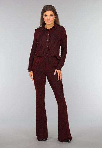 Rode Glitter Blouse met Zigzag Patroon