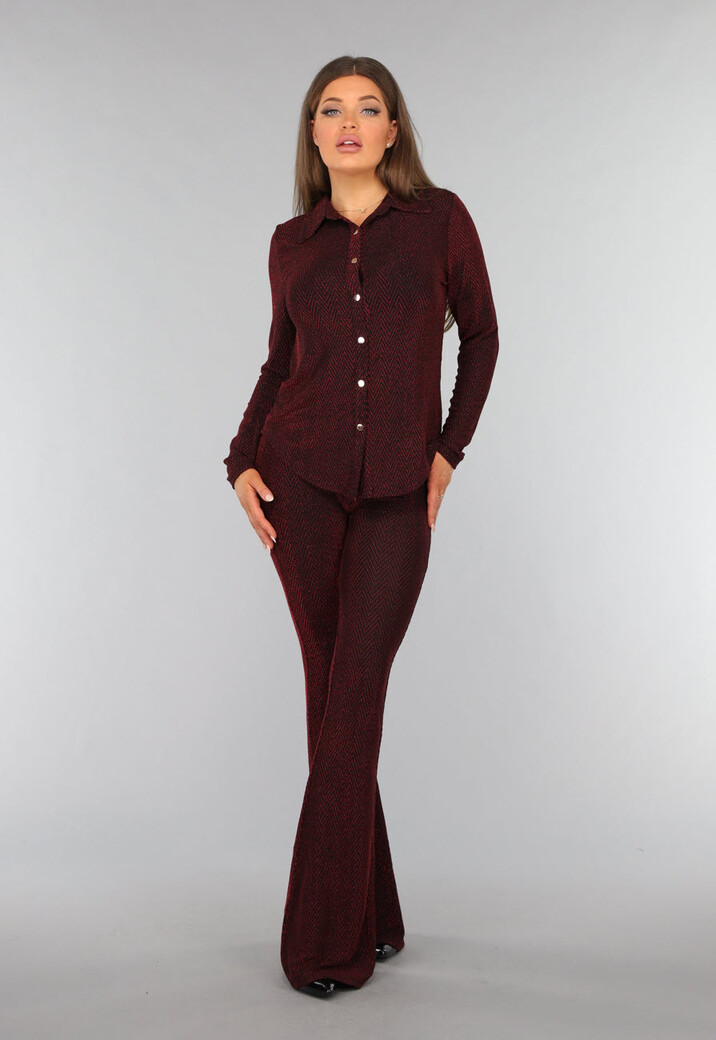 Rode Glitter Blouse met Zigzag Patroon