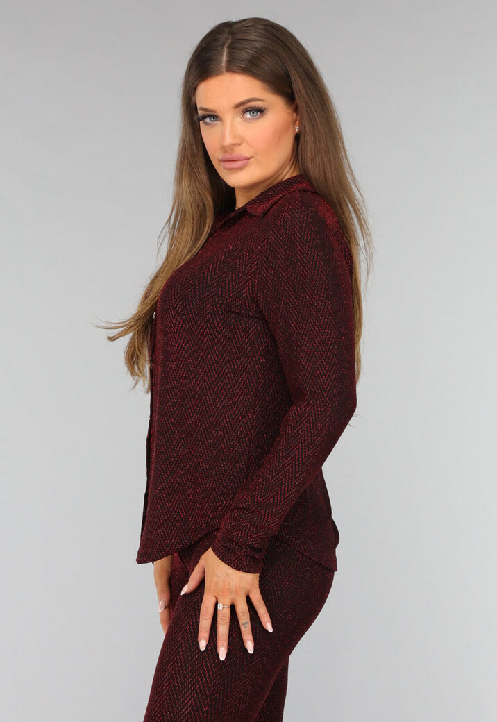 Rode Glitter Blouse met Zigzag Patroon