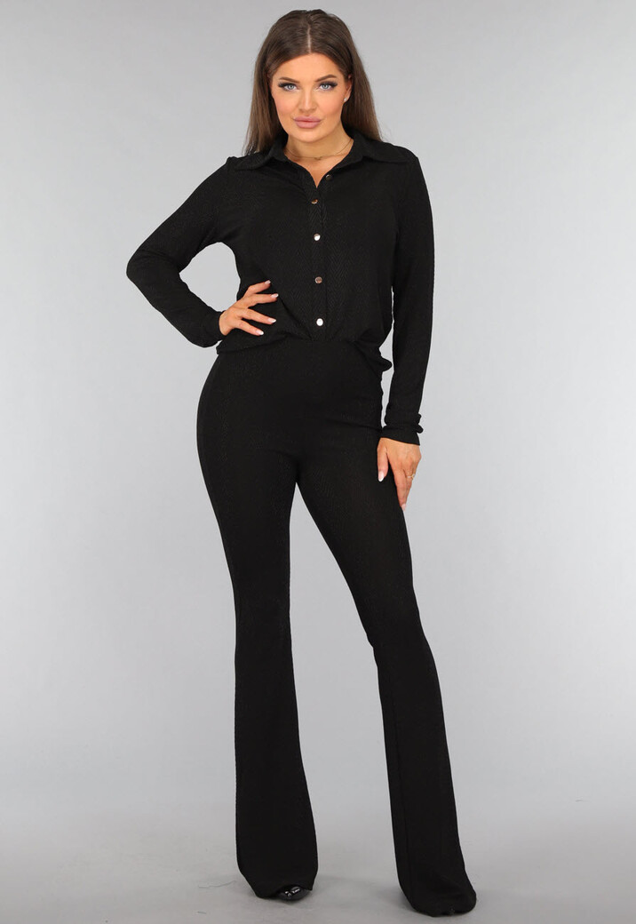 Zwarte Glitter Blouse met Gouden Knopen