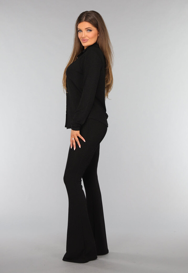 Zwarte Glitter Blouse met Gouden Knopen