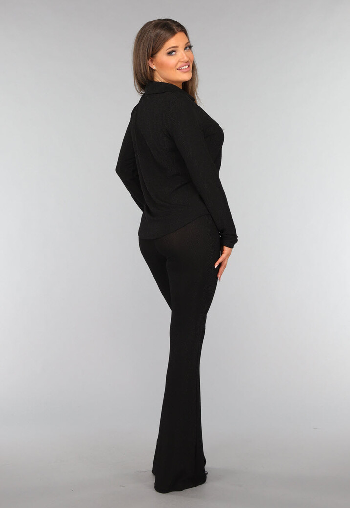 Zwarte Glitter Blouse met Gouden Knopen