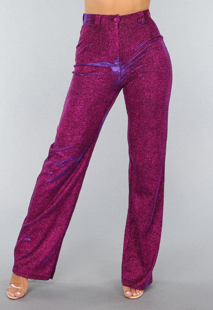 Holografische Paarse Glitter Pantalon