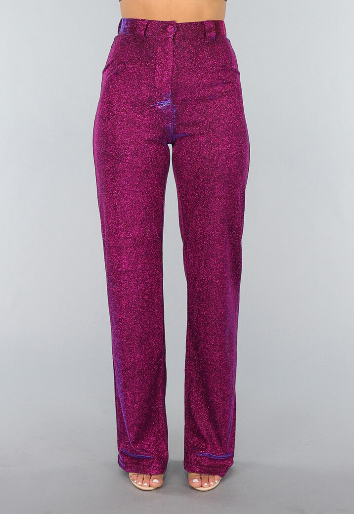 Holografische Paarse Glitter Pantalon