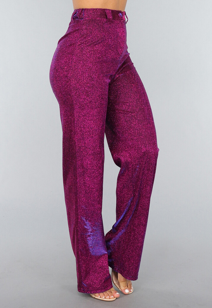 Holografische Paarse Glitter Pantalon