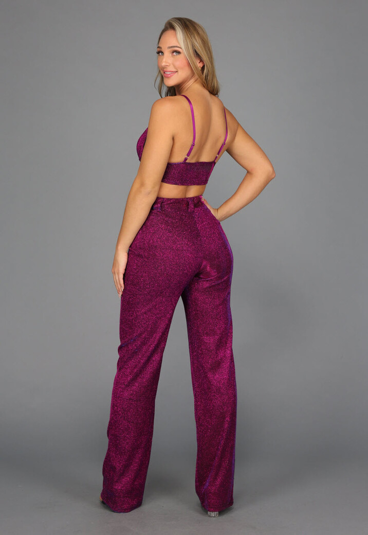 Holografische Paarse Glitter Pantalon