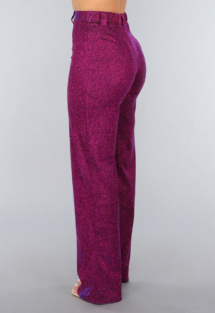 Holografische Paarse Glitter Pantalon