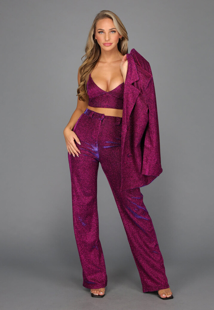 Holografische Paarse Glitter Pantalon