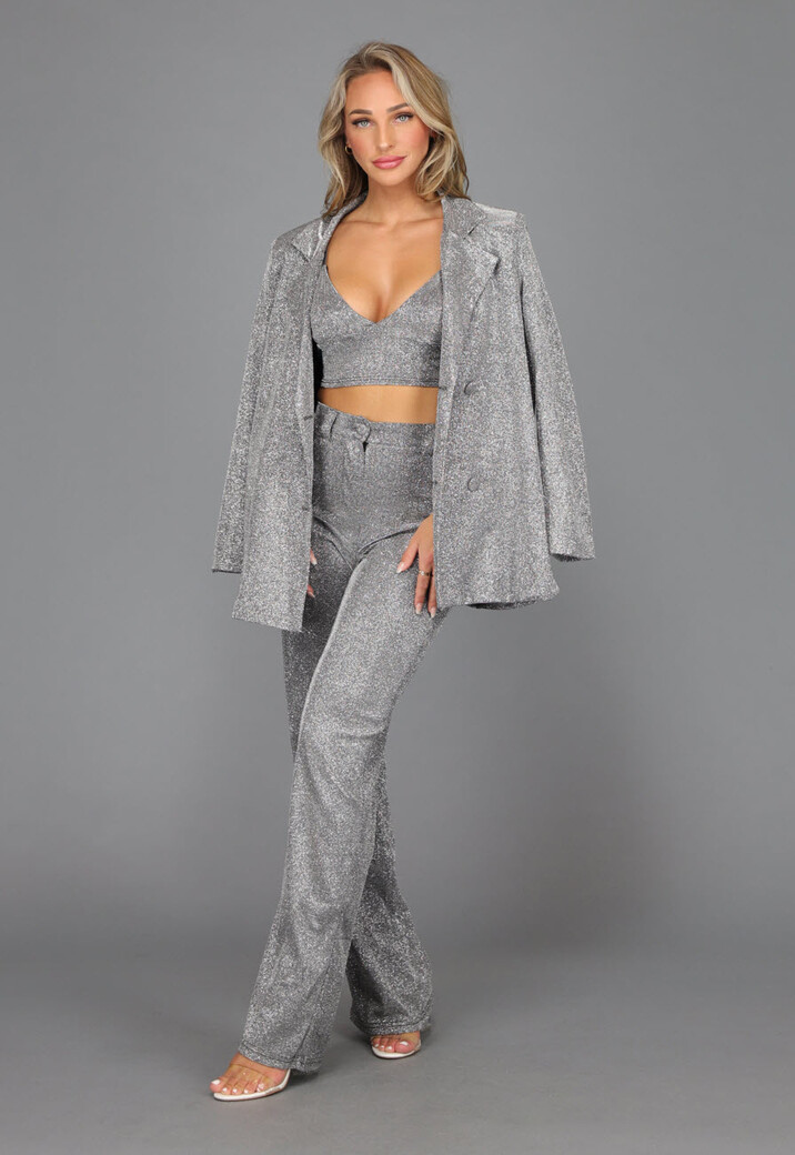 Shiny Zilveren Triangel Crop Top