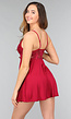 Bordeaux Rode Kanten Slipdress met Splitjes