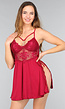 Bordeaux Rode Kanten Slipdress met Splitjes
