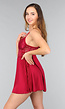 Bordeaux Rode Kanten Slipdress met Splitjes