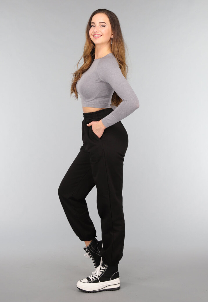 Grijze Longsleeve Cropped Sporttop