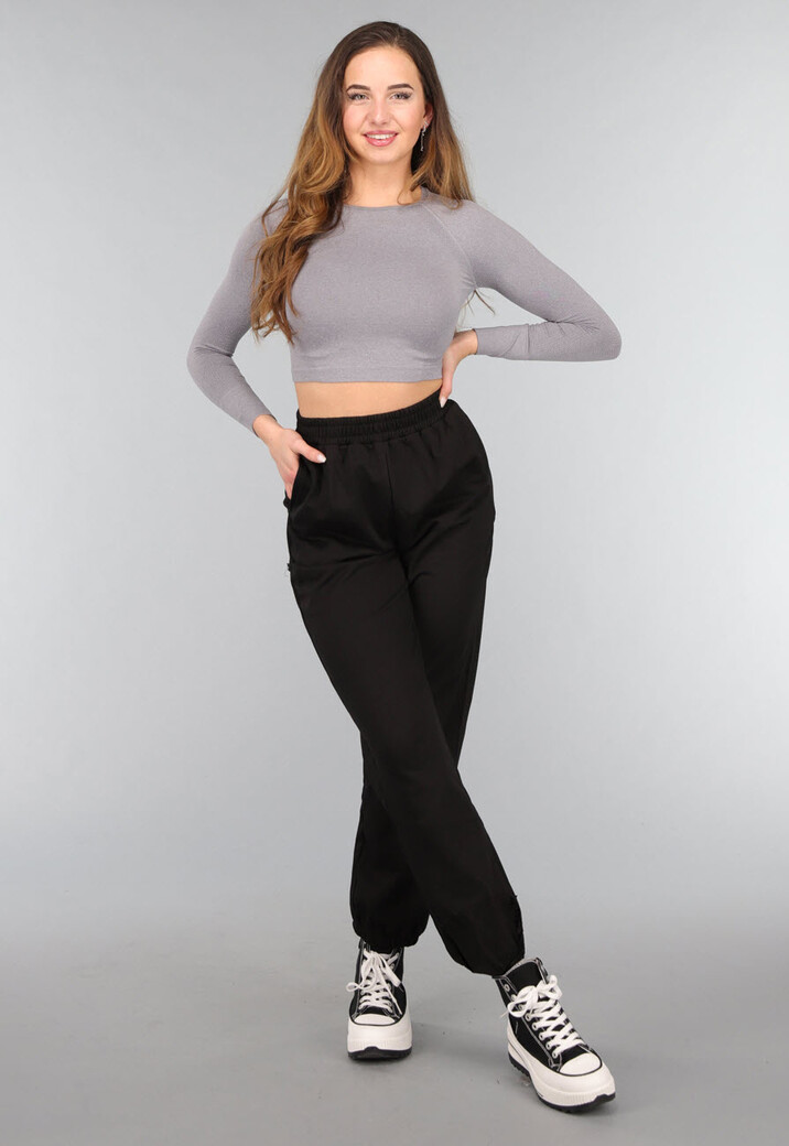 Grijze Longsleeve Cropped Sporttop