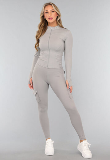 Grijze Longsleeve Fitness Set met Duimgaten
