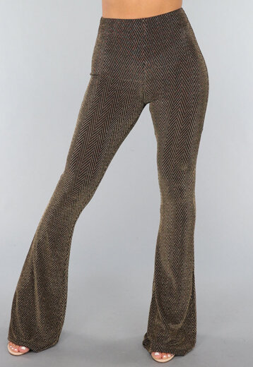 Gouden Tall Flair Broek met Zigzag Patroon