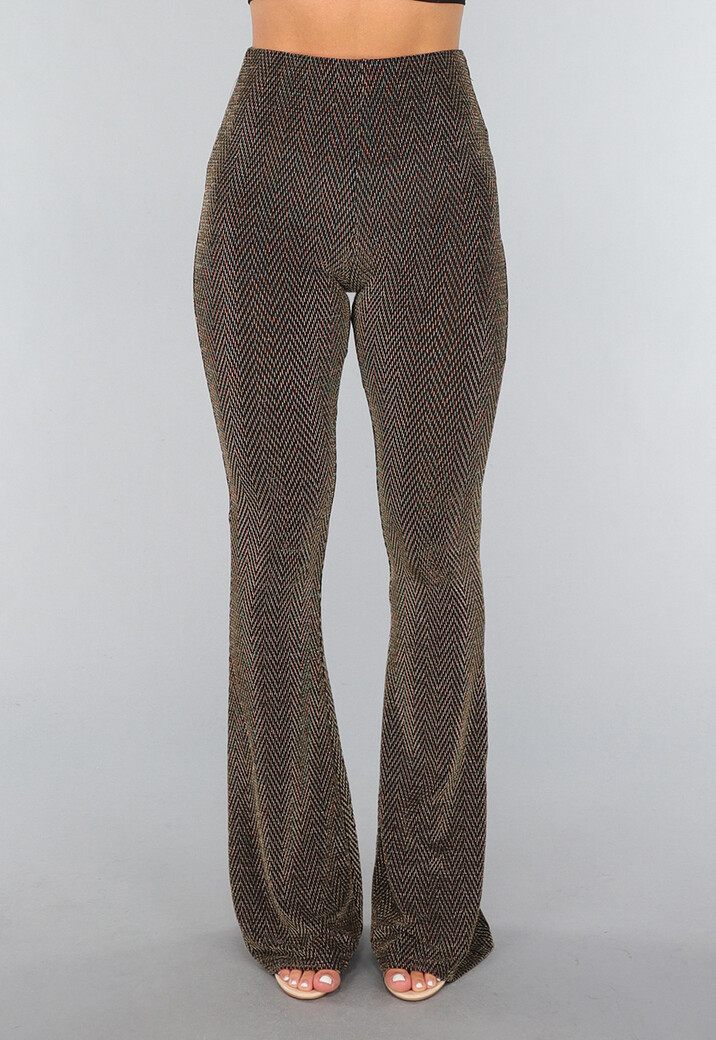 Gouden Tall Flair Broek met Zigzag Patroon