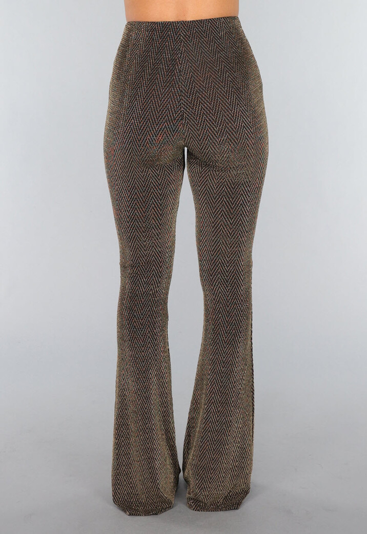 Gouden Tall Flair Broek met Zigzag Patroon