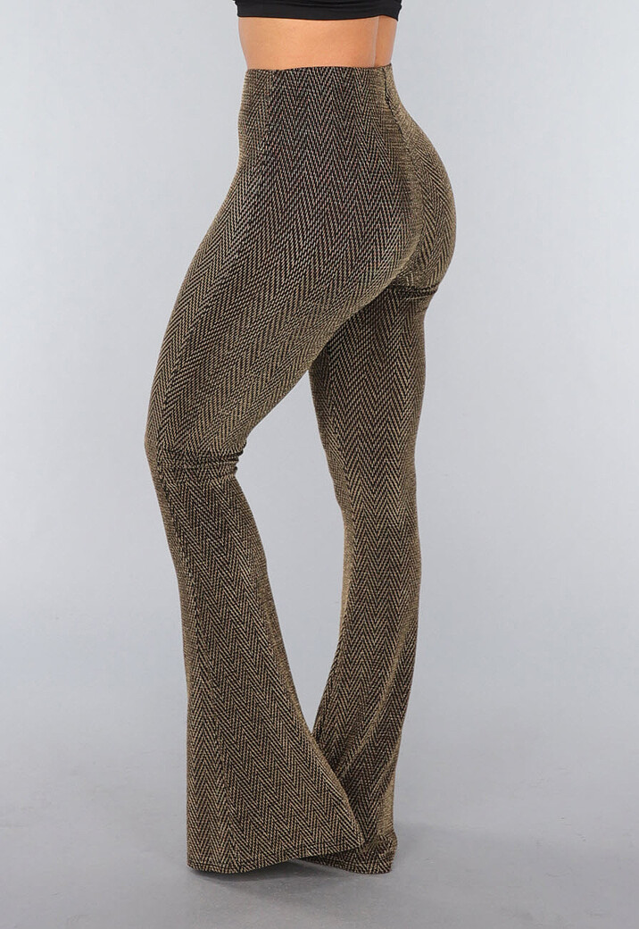 Gouden Tall Flared Broek met Zigzag Patroon