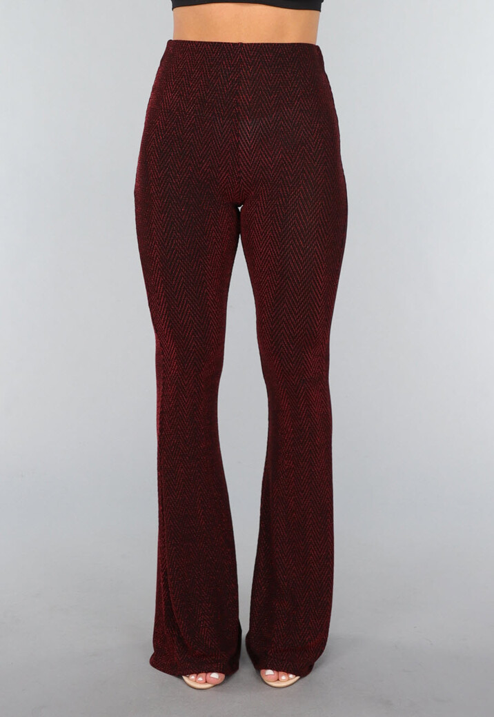 Stretchy Tall Flared Broek met Rode Glitter