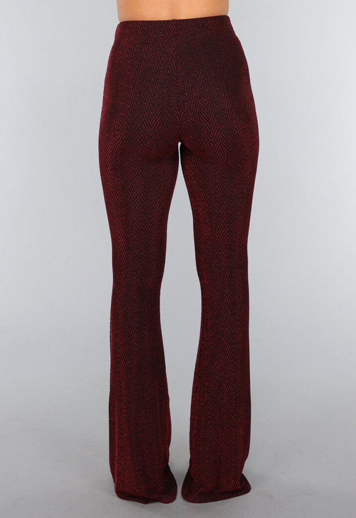 Stretchy Tall Flair Broek met Rode Glitter