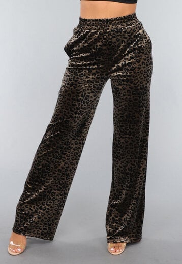Velvet Wide Leg Broek met Panterprint