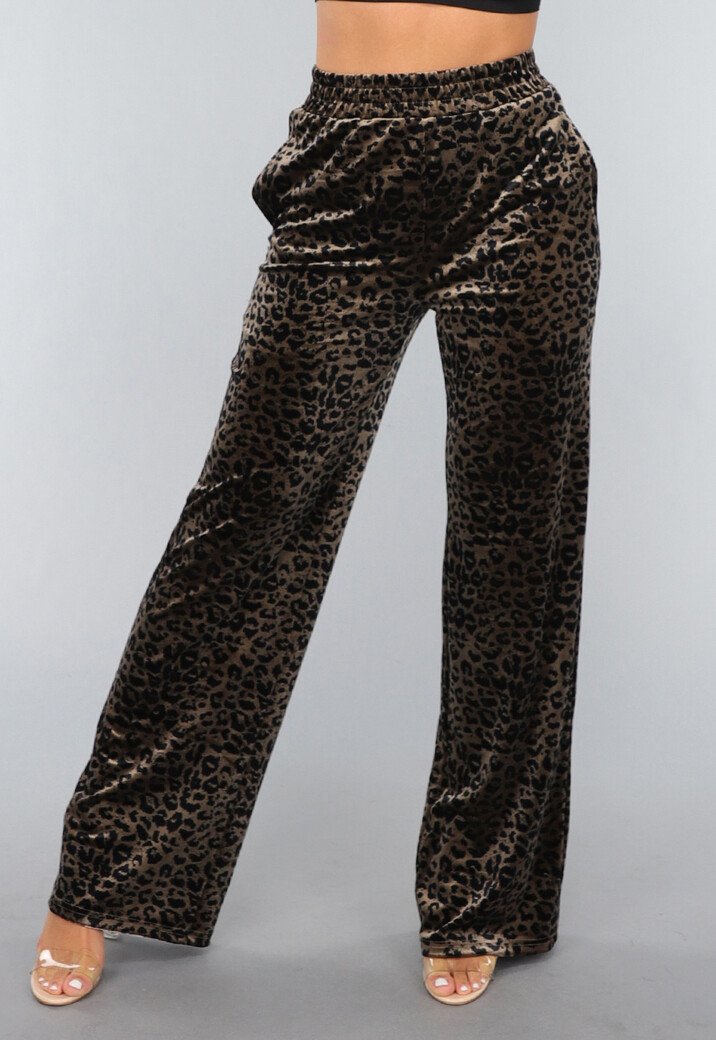 Velvet Wide Leg Broek met Panterprint