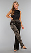 Velvet Wide Leg Broek met Panterprint