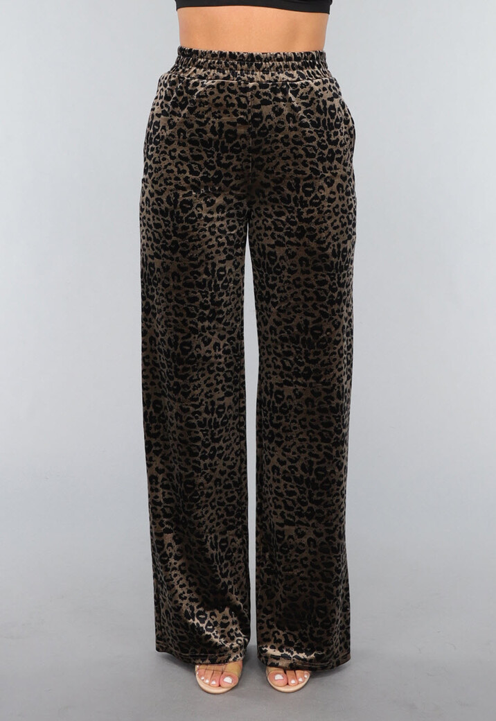 Velvet Wide Leg Broek met Panterprint