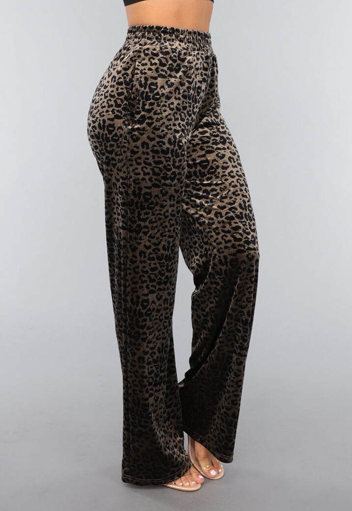 Velvet Wide Leg Broek met Panterprint