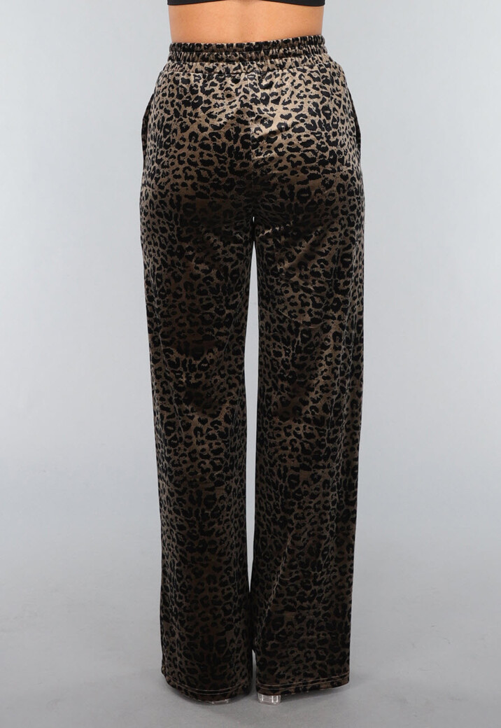 Velvet Wide Leg Broek met Panterprint