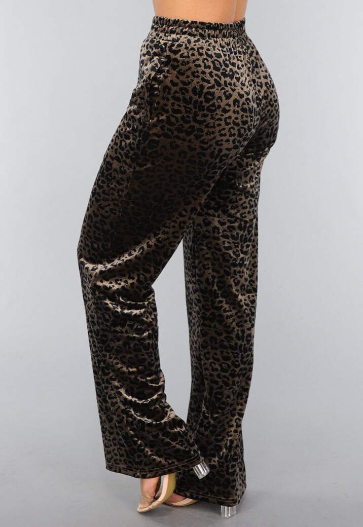 Velvet Wide Leg Broek met Panterprint