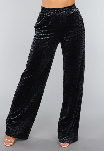 Navy Velours Pantalon met Panterprint