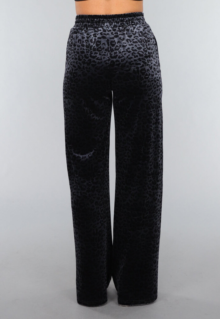 Navy Velours Pantalon met Panterprint