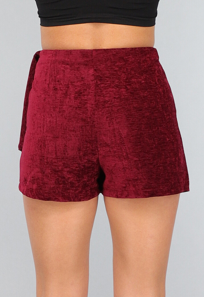Bordeaux Rode Velours Overslag Skort met Strikdetail