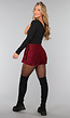 Bordeaux Rode Velours Overslag Skort met Strikdetail