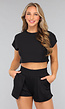 Zwarte Cropped Korte Mouwen Sporttop